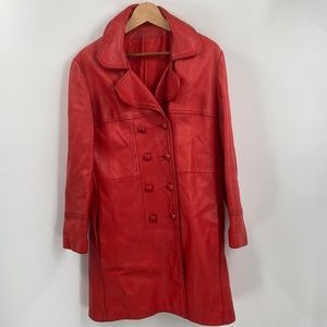 Vintage 70s red leather pea trench coat